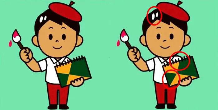 Test de inteligenţă. Care sunt cele trei diferenţe între imaginile cu băieţelul pictor?