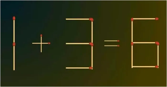 Test de inteligență. Se dă ecuaţia 1+3=6 din bețe de chibrit. Pentru răspunsul corect trebuie să faci o singură mutare