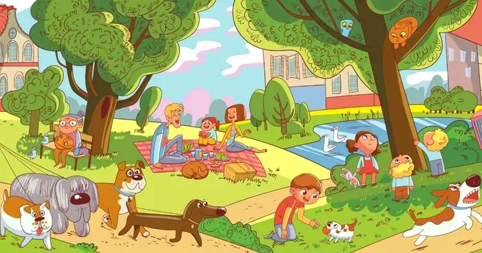 Iluzia optică a lunii februarie. Toți văd oamenii și câinii din parc, dar prea puțini observă leul. Ești un geniu dacă îl găsești