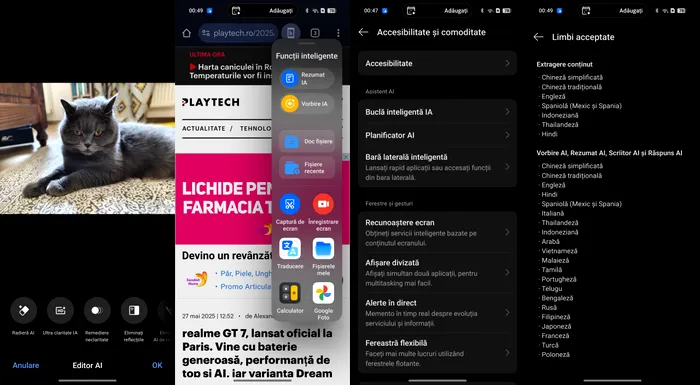 O mică parte din portofoliul de funcții AI disponibile pe realme GT 7 / foto: Playtech