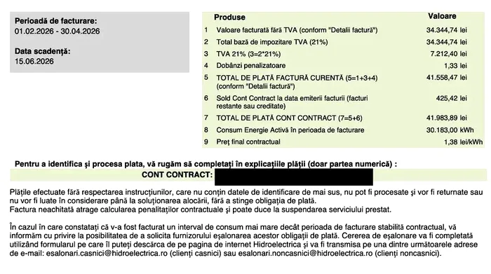 Factura în valoare de 42.000 de lei