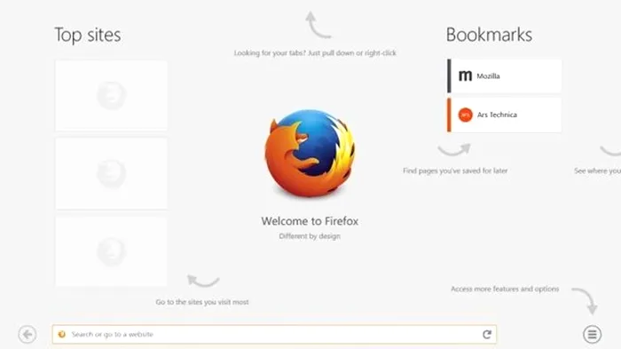 mozilla firefox microsoft windows 8 interfata
