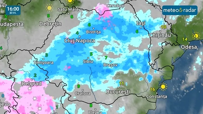 Vremea în ultima parte a lunii noiembrie. Sursă foto - MeteoRadar