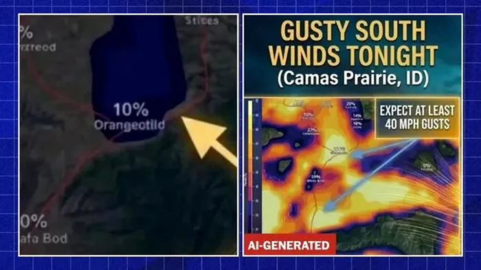 Captură de ecran a unei prognoze a vântului generată cu IA pentru Camas Prairie