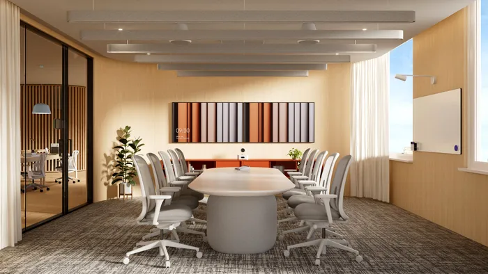 Sistemul Logitech Rally AI Camera Pro integrat într-o sală de conferință