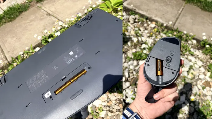 Mousel și tastatura funcționează cu baterii AA și AAA