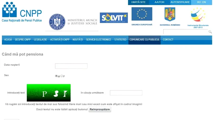 Captură cu aplicația în care îți poți calcula singur pensia.