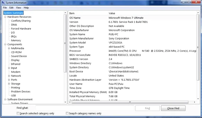Microsoft Windows 8 System Information