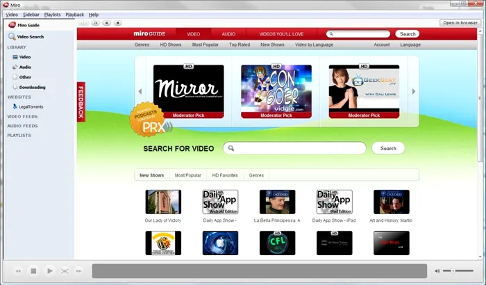 player, Miro, player web, HD player, Miro HD, BitTorrent, client BitTorrent integrat, BitTorrent RSS