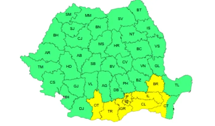 Harta zonelor afectate de căldură (Sursa foto: ANM)
