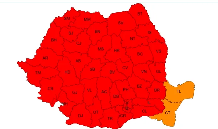 Cod roșu de caniculă în aproape toată țara