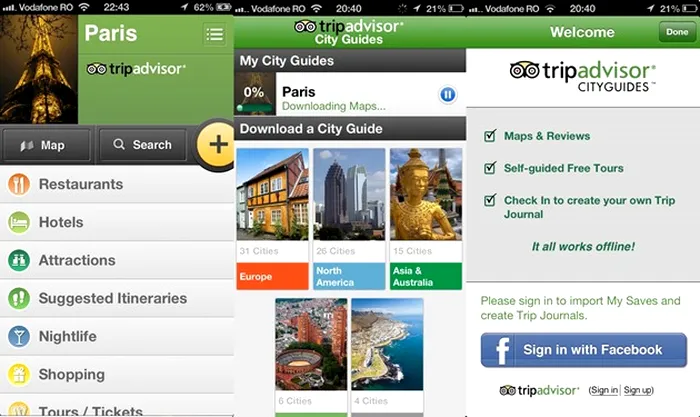 Tripadvisor city guides offline iOS android windows phone