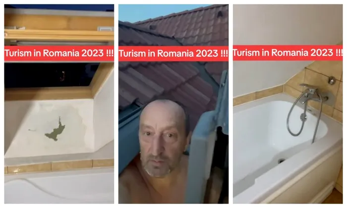 Turistul nu avea loc sa stea in picioare pentru a face dus