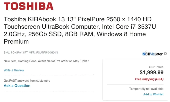 toshiba kirabook lansare retina display