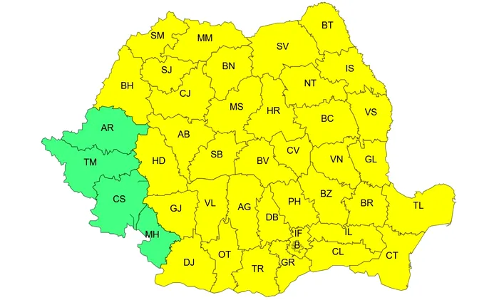 Cod galben de vijelii în intervalul 8 iulie, ora 12 – 8 iulie, ora 23. Sursă foto- ANM