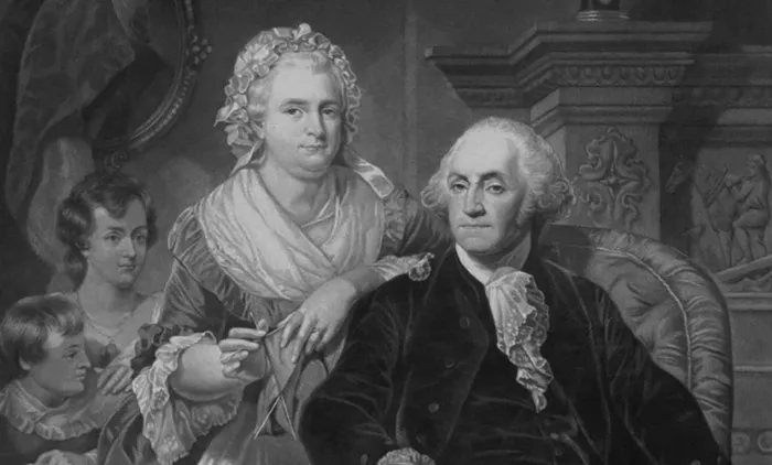 George Washington, soția sa Martha și nepoții, în intimitatea căminului