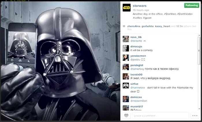 darth-vader star wars instagram account