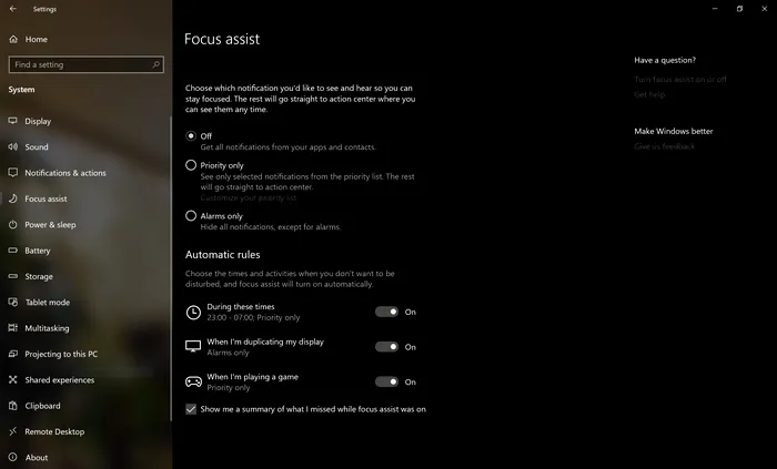Cum configurezi nu deranjați pe Windows focus assist settings