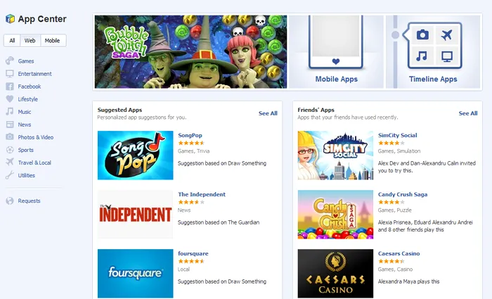 facebook app center