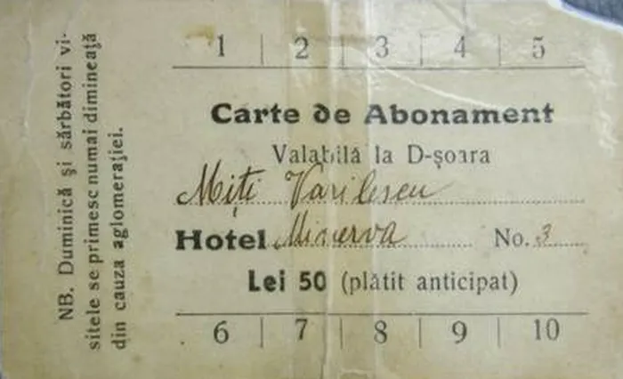 Așa arăta un abonament de 10 vizite la o damă de companie, in anii 30 in Bucuresti. Foto arhivă