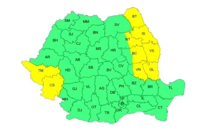 Harta zonelor unde este în vigoare codul galben