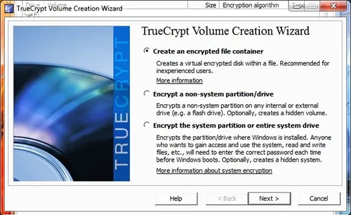 TrueCrypt configurare pas 1