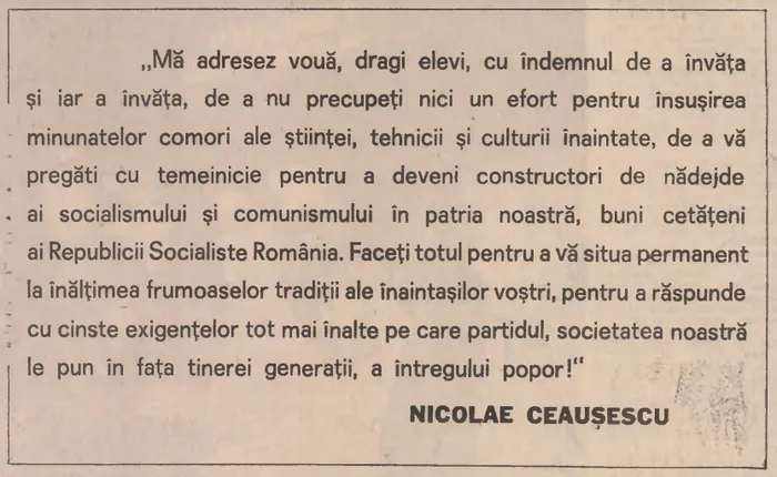 Mesajul lui Nicolae Ceaușescu pentru elevi