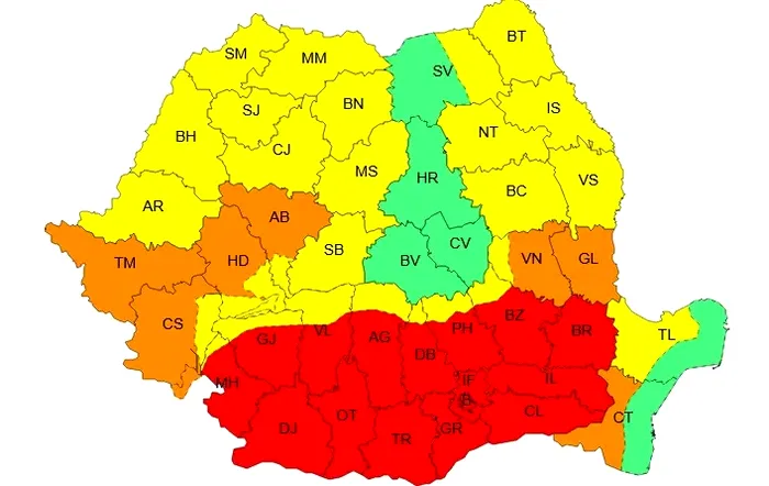 Harta cu zonele vizate de caniculă