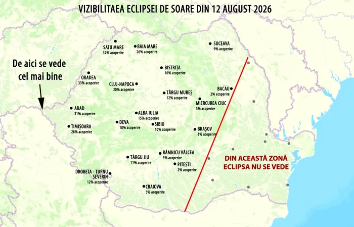 Vizibilitatea eclipsei din România / Foto: Adrian Sonka