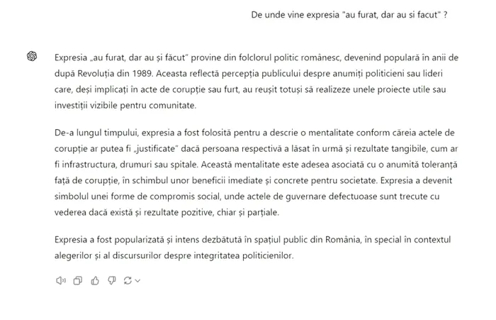 Raspunsul Ai pentru expresia au furat dar au si facut
