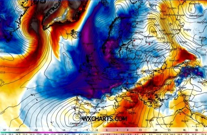 Zonele afectate de vortexul polar. Foto-wxcharts.com