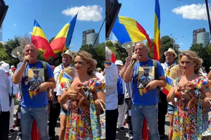 Amalia Bellantoni, la protest, cu un porc în brațe