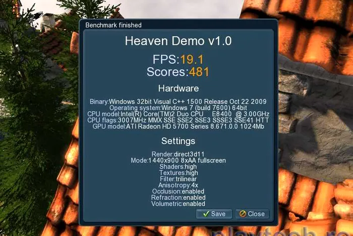 Unigine Heaven: 5770-Rezoluție 1440x900, MSAA 8x, Tassellation ON