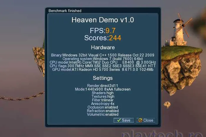 Unigine Heaven: 5750-Rezoluție 1440x900, MSAA 8x, Tassellation ON