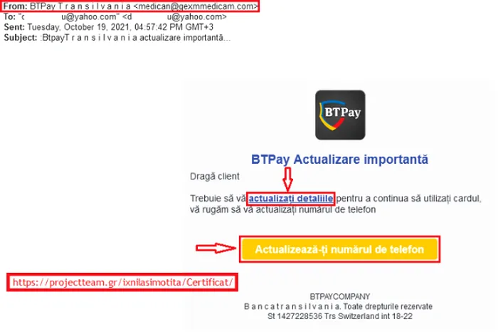 banca transilvania frauda phishing