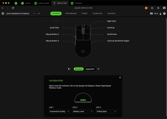 O partea din parametrii personalizabili prin Razer Synapse