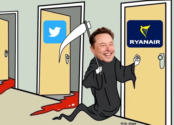 imagine caricaturala de pe X Musk vs Ryanair