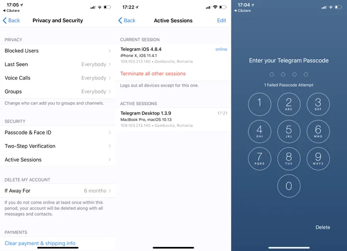 Telegram autentificare doi pași