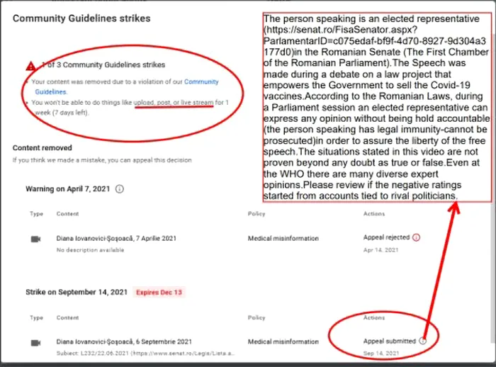 youtube canal suspendat senatul româniei