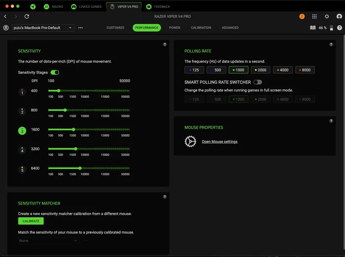 Valorile de sensibilitate ar putea părea SF la început în cazul Razer Viper V4 Pro