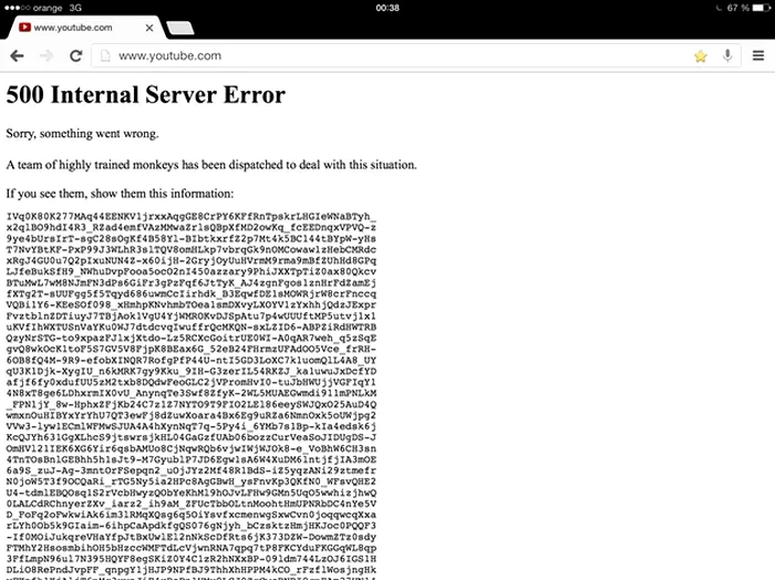 YouTube eroare cazut fail picat website down