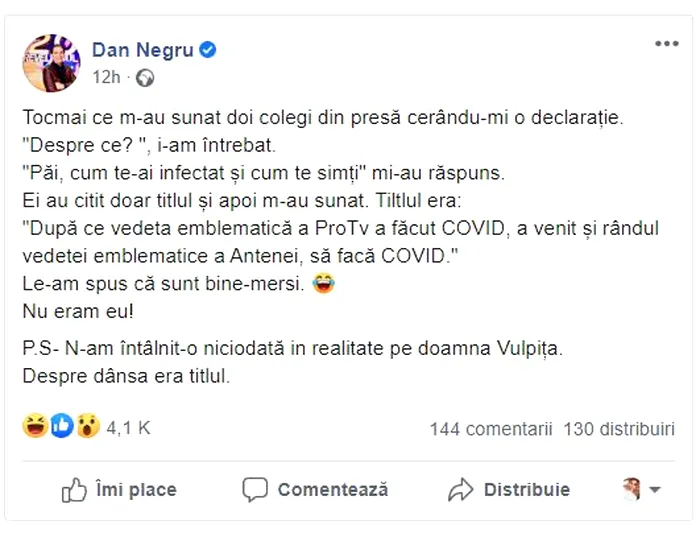 Dan Negru, pățanie din cauza Vulpiței
