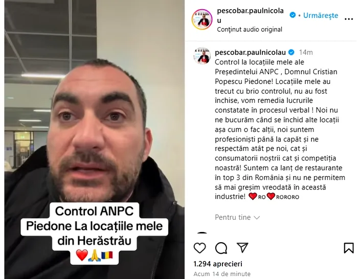 Ce spune Pescobar despre controlul ANPC