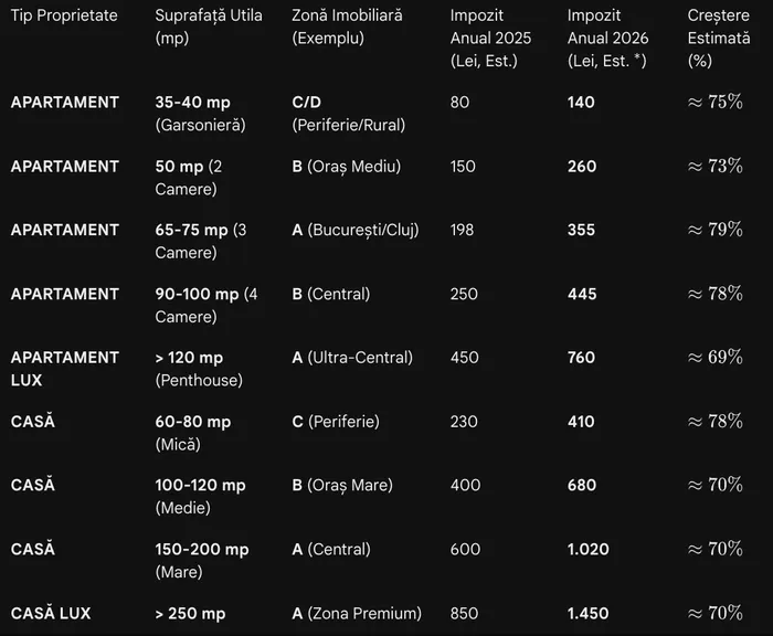 Creșteri impozit case și apartament 2026