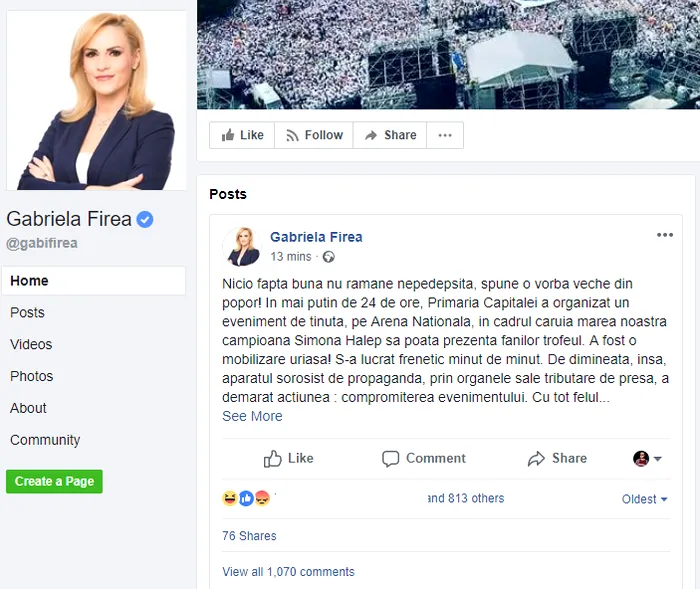 Firea pagina Facebook revenire