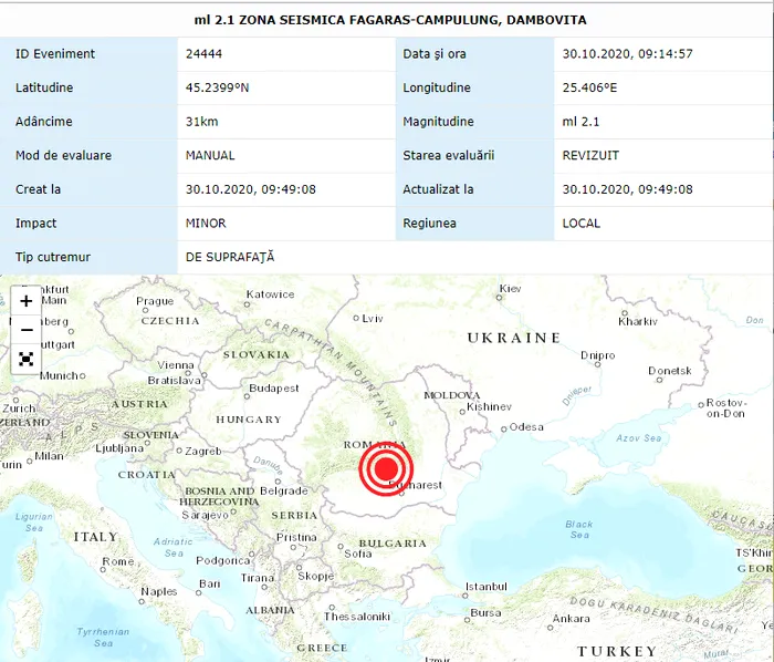 Harta cutemruelor din această noapte, conform INCDFP