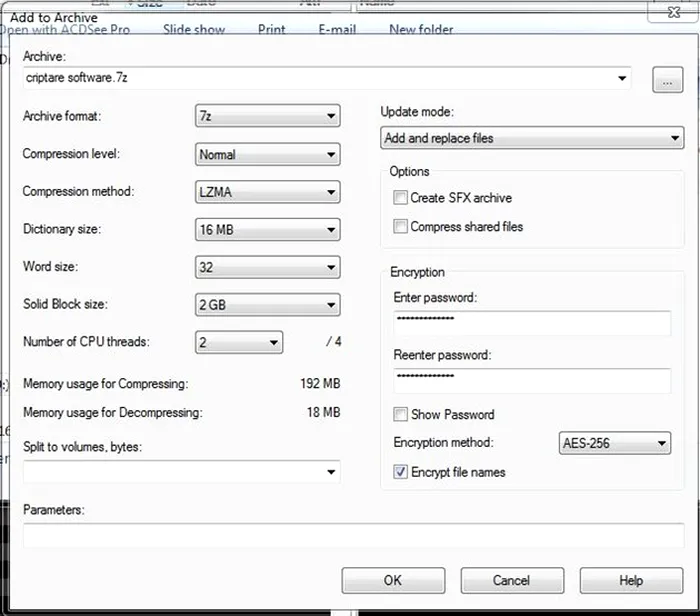 7 zip criptare 256 biti aes