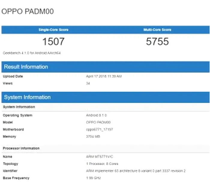 Oppo A3 Helio P60