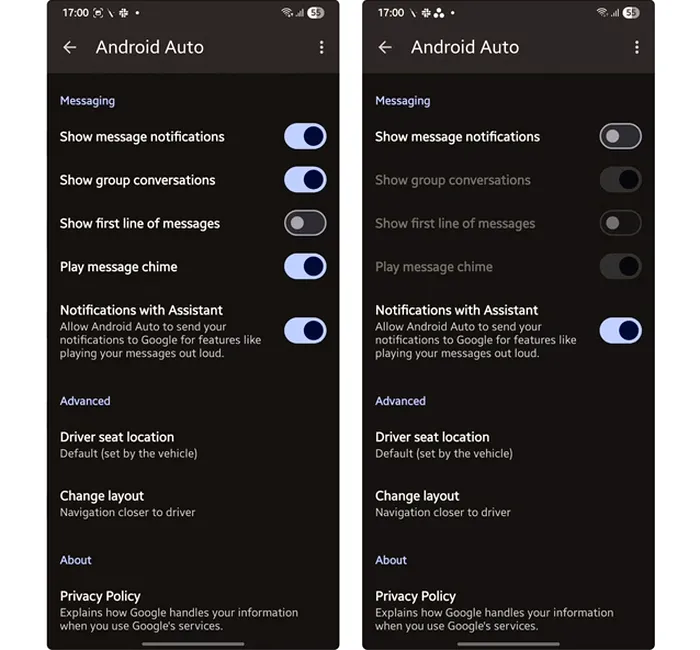 Optiuni setare telefon Android auto 2