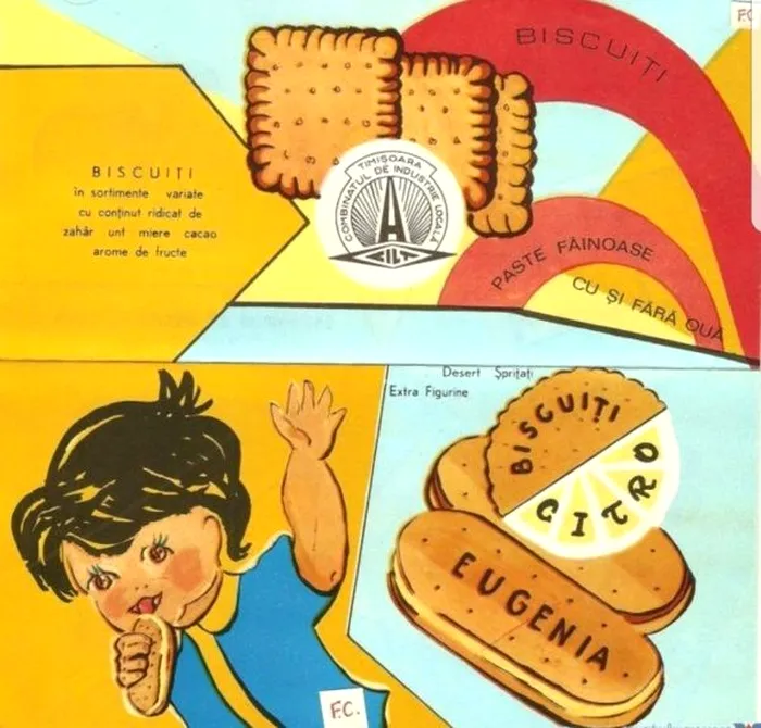 Reclamă pentru biscuiții Eugenia în perioada comunistă.